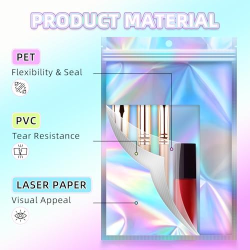 JETMORE Holographic Bags, 200 PCS Mylar Bags, 4x6in Resealable Treat Bags - Image 5