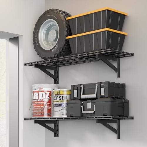 Jusgym 2 Pack Wall Mounted Garage Shelving, 1x4ft, 700lbs Integrated Grid by Jusgym