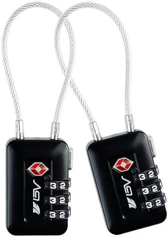 TSA Accepted Luggage Travel Lock, Set-Your-Own Combination Lock for School Gym Locker, Luggage Suitcase Baggage Locks, Filing Cabinets, Toolbox, Case (Black, 2 Pack) by BV