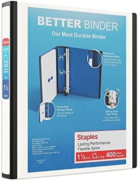 Staples Heavy-Duty 1.5-Inch D-Ring Binder with Pockets & Spine Label by Staples