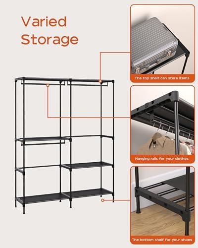 CASAMAYA Clothes Rack, Portable Closet, 54.3 Inch Large Capacity Wardrobe Closet, Clothes Storage Organizer with Shelves and 3 Hanging Rods, Easy to Assembly, Black PCT022B01 - Image 6