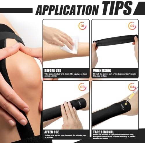 CKeep Kinesiology Tape, Elastic Precut Strips 4 Rolls, Black - Image 5