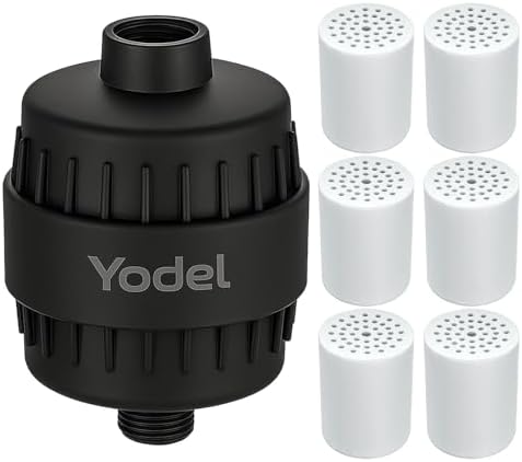 Yodel Shower Filter with 6 Cartridge Matte Black - Hard Water Softener, 99% Removes Chlorine & Impurities, Improves Skin & Hair Condition, Universal Fit for Shower Heads by Yodel