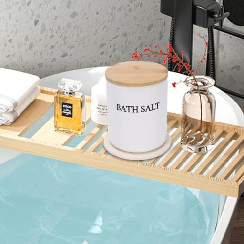 64oz Airtight Ceramic Bath Salt Jar Set - with Wooden Lid, Scoop & Anti-Slip Mat, Opaque Bathroom Storage Organization for Epsom Salt, Spa & Bath Bombs, White-M - Image 6