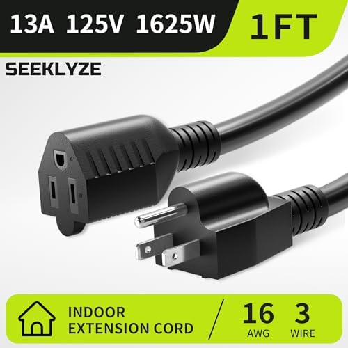 16/3 Black Extension Cord 1FT 5Pack Indoor, Short Extension Cord - Image 2