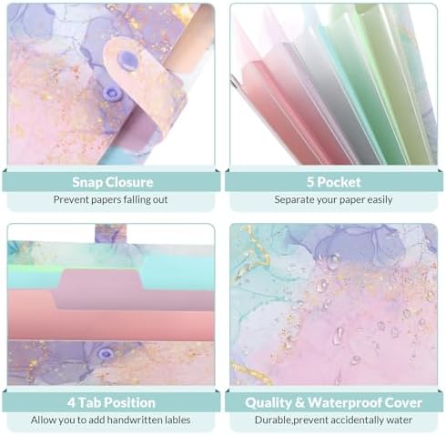 SKYDUE Expanding File Folder with 5 Pockets, Cute Accordion File Organizer, Letter Size Filing Folder, Letter Size Folders for Documents, School Office Supplies Marble Pink - Image 4