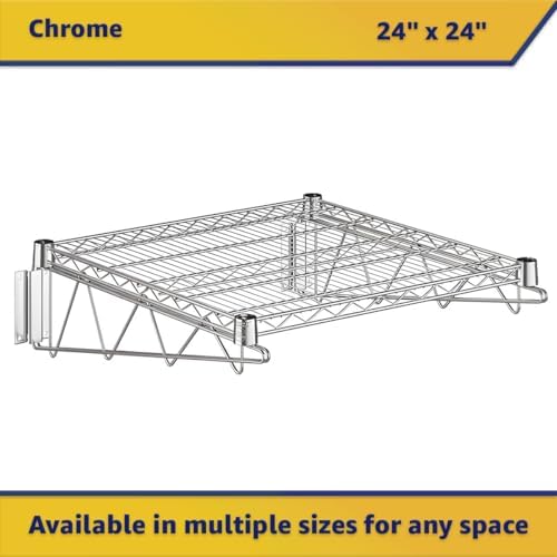24" x 24" Wire Chrome Wall Mount Shelf, Commercial Fixed Wall Mount Rack, NSF, Metal Floating Shelving for Kitchen, Stock Rooms, Home and Hotel - Image 3