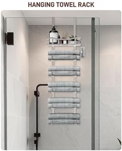Aetyord Hanging Towel Racks for Bathroom No Drill - Over The Door 6-Tier Bath Towel Storage Organizer for Small Bathrooms-Back Door Large Tiered Towel Holder Hanger for Rolled Towels RV Camper Silver - Image 3