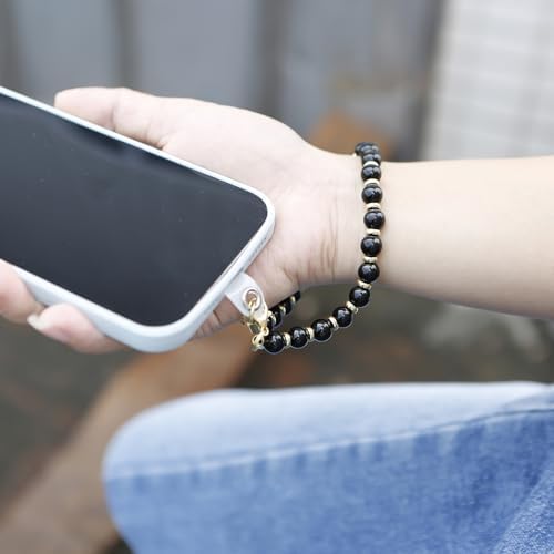 TENOC Marble Beaded Phone Wrist Strap, Obsidian Black - Image 5