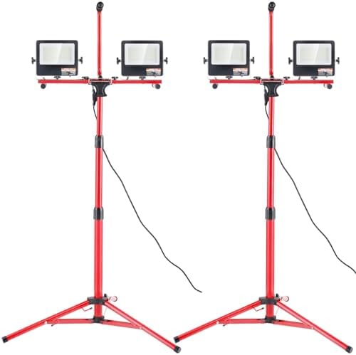 VEVOR LED Work Light with Stand, 2PCS 10000 Lumen Dual-head LED Work Light with 27.6"-68.1" Adjustable and Foldable Tripod Stand, IP65 Waterproofed LED Tripod Work Light, with 5000 K Color Temperature by VEVOR