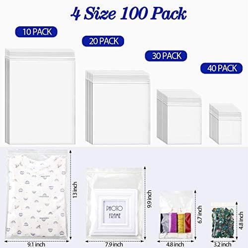 Zonon 100 Pcs Clear Reclosable Zipper Storage Bags Resealable Poly Bag, S - Image 2