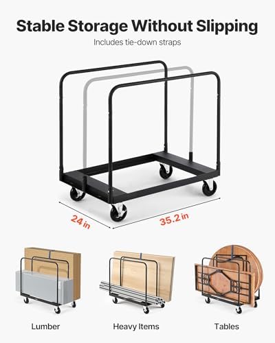 VEVOR Steel Panel Truck, 1500 LBS Panel Dolly Cart with 5" Swivel Casters and 36.02" x 24.02" Deck, Heavy-Duty Drywall Sheet Cart, Handling Wall Panel, Sheetrock, Lumber for Garage, Home, Warehouse - Image 3