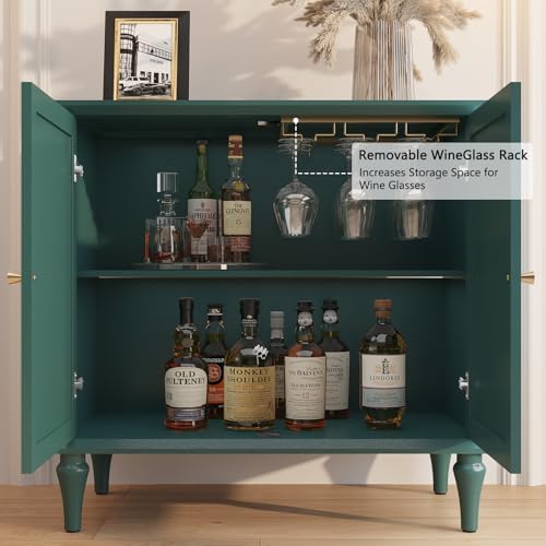 ARTPOWER Green Sideboard Buffet Cabinet with Storage, Mid-Century Modern Storage Cabinet with 2 Doors and Adjustable Shelves, Accent Style Sideboard for Entryway, Dining Room, Living Room - Image 4