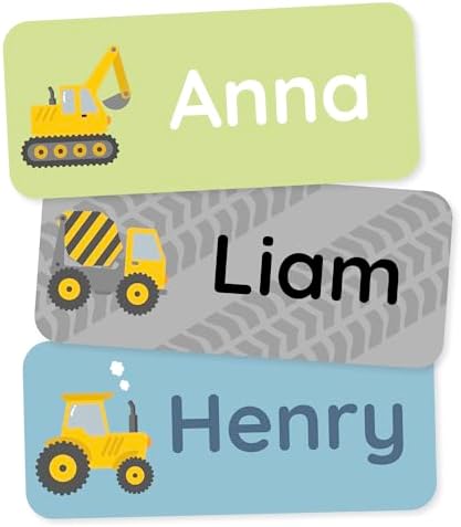 Personalized Name Labels for Kids (120) – Clothing Labels & Daycare Labels – Custom Waterproof Stickers for School Supplies - Heavy Duty Vehicles by Teddylabels