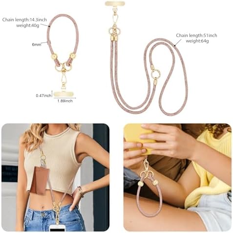 Crystal Phone Strap Crossbody and Wrist Lanyard, Anti Theft Layered & Wrist Strap Cell Phone Neck for Women - Image 3