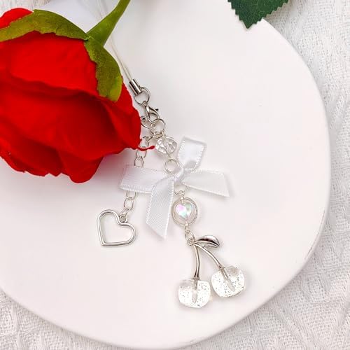 Phone Charms Strap Cute Cherry CellPhone Straps Aesthetic Pink Red Black BlueCherry Phone Chain for Camera Keychain Bag Pendant Decor Gift - Image 2