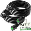 POWGRN 15FT 2 Pack 14/3 Black Flat Plug Extension Cord, Low Profile Indoor by POWGRN