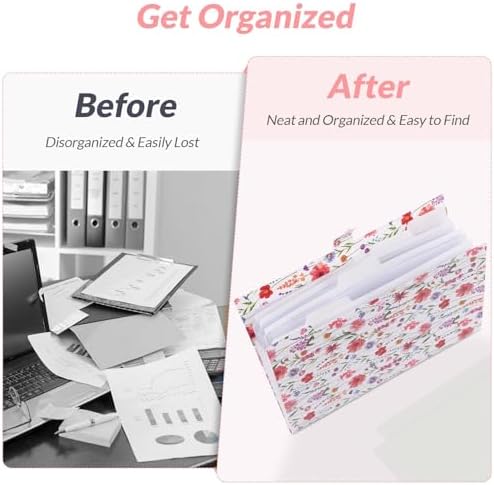 SKYDUE Accordion File Organizer, Floral Expanding File Folders with 5 Pockets, Cute Document Organizer for Paper Bills Receipt Storage, School Office & Hospital Supplies Letter/A4 Size White - Image 6