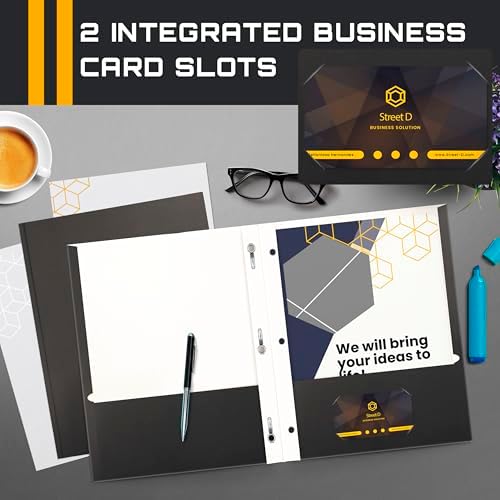 Better Office Products Black Paper 2 Pocket Folders with Prongs, 50 Pack, Matte Texture, Letter Size Paper Folders, 50 Pack, with 3 Metal Prong Fastener Clips, Black - Image 4