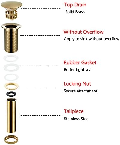 Bathroom Sink Drain Brushed Dark Gold Pop Up Drain Without Overflow,Brass Drain Push Pop for Vessel Sink Drain Stopper with Removable Brass Strainer Basket,83606CB. - Image 5