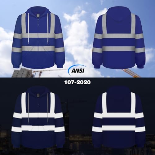 TCCFCCT Hi Vis Work Hoodies for Men Women Class 3 Safety Jacket Reflective, High Visibility Hoodie for Men Construction, Surveyors, Durable & Dirt-resistant, WL-Blue Strip 2XL - Image 2