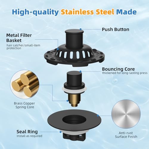Universal Bathtub Drain Stopper, 2PCS Metal Shower Hair Catcher, Matte Black - Image 6