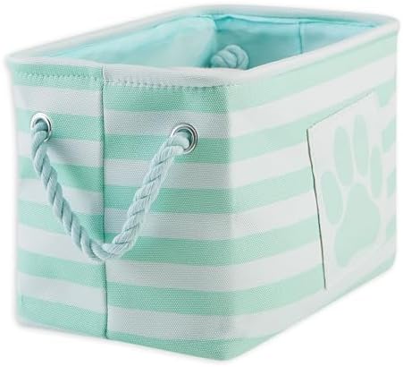Bone Dry Pet Storage Collection Striped Paw Patch Bin, Aqua, Small Rectangle by BoneDry