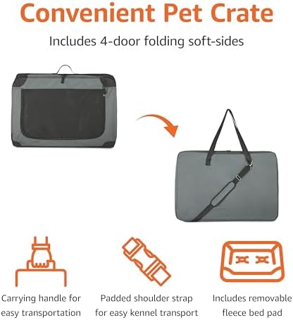 Amazon Basics Portable Folding Soft Dog Crate, 4-Doors, Collapsible Travel Kennel for Cat, Dog, and Small Animals, Quick Setup, Small 26" x 18" x 18", Grey - Image 3