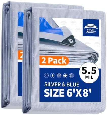 RAINDEWAY Tarps 6x8Ft(2Pack) 5.5 Mil Waterproof Protective Poly Tarp Cover by RAINDEWAY