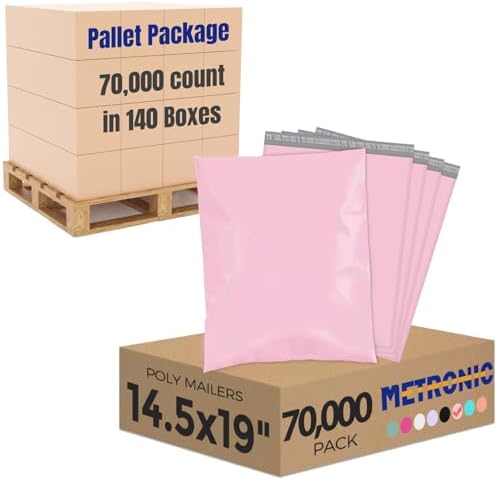 Metronic Poly Mailers 14.5x19 70000 Pack Large Shipping Bags for Clothing Mailing Bags with Strong Self-sealing Adhesive Waterproof and Tear-Proof Poly Bag Bulk in Light Pink by METRONIC