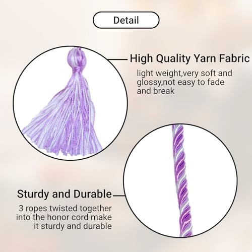 Graduation Honor Cords, 68" Long (Light Purple with White) - Image 3