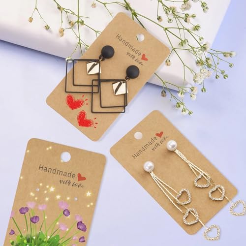 joycraft 100Pcs Earring Display Cards with Bags, 2x3.5 inch Earring Display Holder Cards, Brown Handmade with Love Earring Tags for Selling, Hanging Earring, DIY Jewelry Crafts, Retail - Image 6