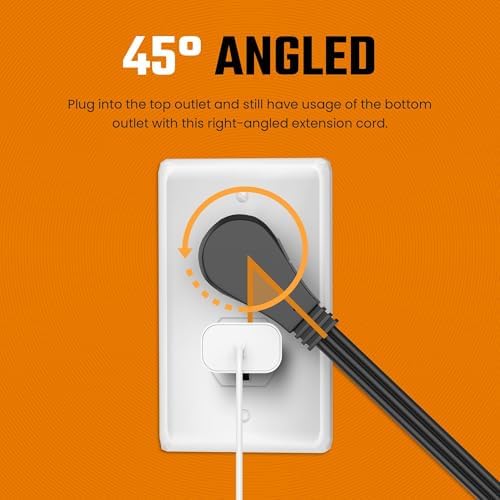 Flat Plug Extension Cord 8 FT Black – 3 Outlet 3 Prong Grounded Indoor Extension Cord – Low Profile Wall Hugger Angled Plug – 16/3 Heavy Duty Power Cord 13A 125V for Office Dorm (3 Pack) - Image 4