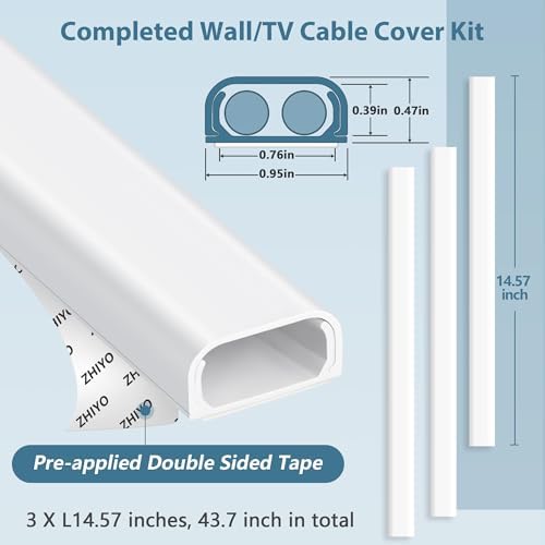 ZhiYo 43" Cord Covers for Wires on Wall, Black Cord Hider, 0.95" W x 0.47" - Image 3