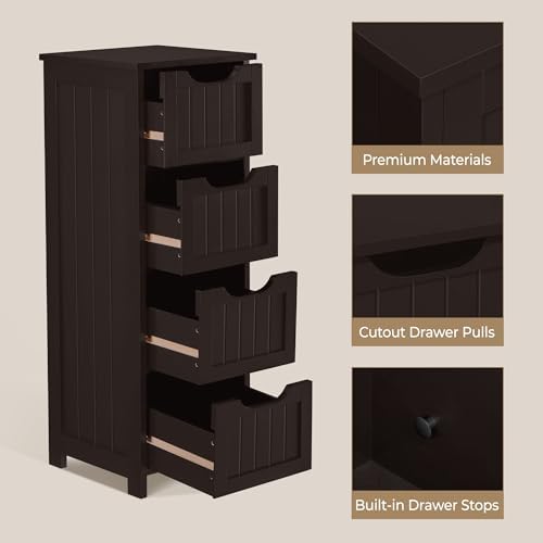 Yaheetech Bathroom Storage Cabinet, 12" W Slim 4-Drawer Design, Espresso - Image 6