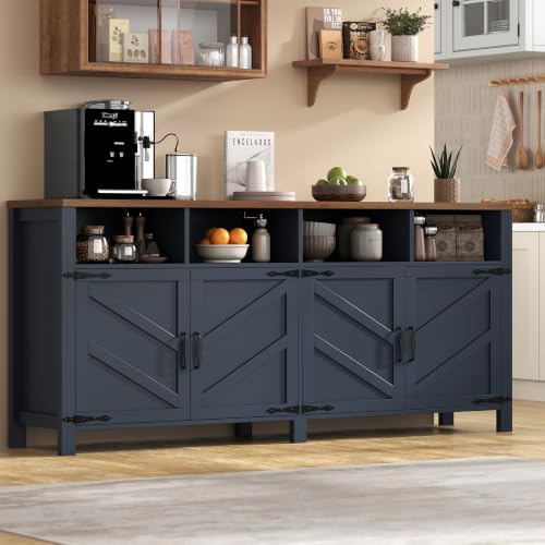 knoworld Buffet Sideboard with Storage Farmhouse, Large Kitchen Storage Cabinet Wood Coffee Bar Cabinet Buffet for Kitchen, Living Room, 63in, Blue by KNOWORLD