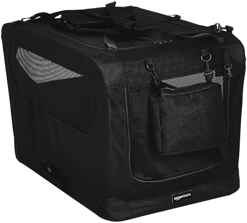 Amazon Basics Portable Soft Pet Dog Crate Carrier Kennel with Mesh Windows, Foldable, 30 x 21 x 21 inches, Black by AmazonBasics