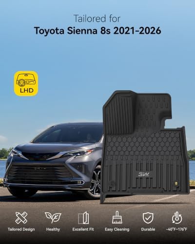 3W Floor Mats for Toyota Sienna 2021-2026 LE/XLE (Only for 8 Seat), TPE - Image 2