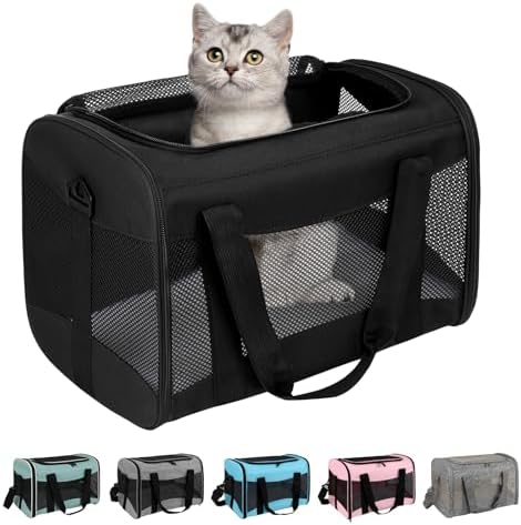 Cat Carrying Case - Pet Carrier Airline Approved, Protable and Breathable Pet Travel Carrier Removable Fleece Pad, Collapsible Cat Carrier Dog Carrier for Medium Cats Small Cats Dogs(Medium, Black) by home