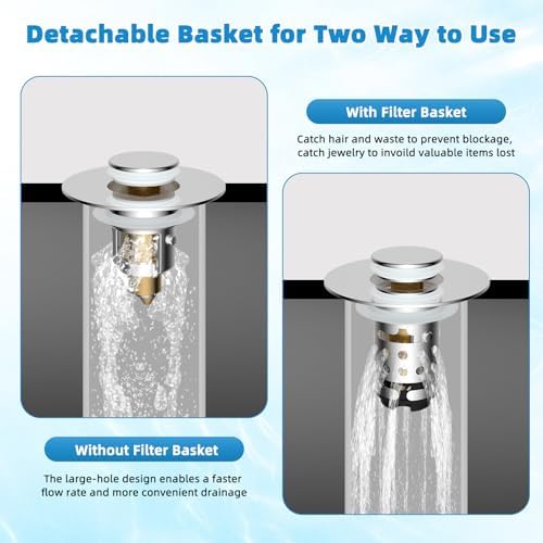 2PCS Universal Bathroom Sink Drain Strainer Hair Catcher, Chrome - Image 5