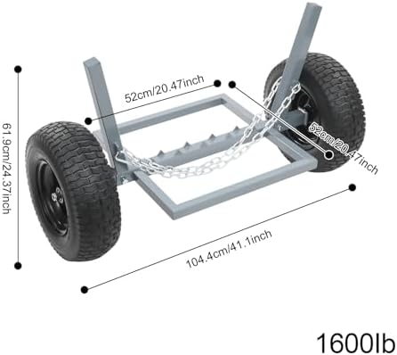 ATV Log Skidding Arch, 24" Dia Steel Log Dolly, 1500lbs Capacity Log Dolly Skidding Holder with Chain and 16" Pneumatic Tires for Farm, Commercial Wood Transport (Gray, 1600lbs Capacity) - Image 7