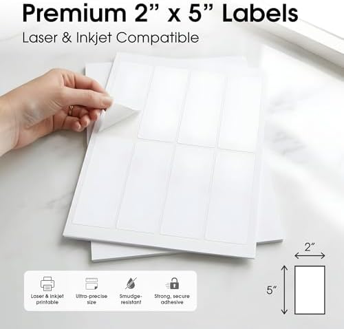 2" X 5" Matte White Printable Shipping Labels (100 Sheets, 800 Stickers) - Image 2