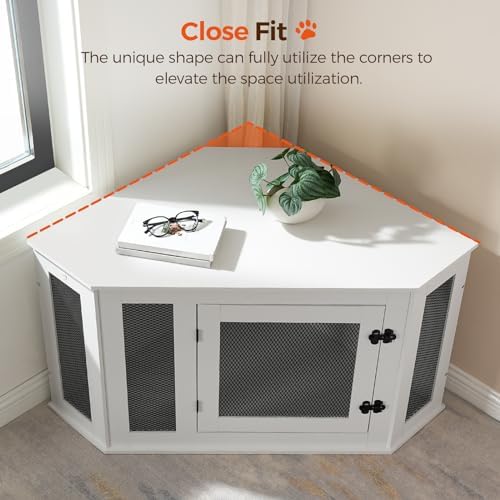 MAHANCRIS Corner Dog Crate Furniture, Wooden Dog Kennel End Table, Decorative Pet Crate Indoor Use, Furniture Style Dog House for Small Medium Dog, Dog Cage TV Stand, White and Black DCWT0801 - Image 2