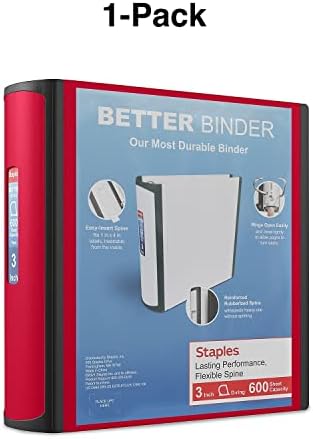 Staples Heavy-Duty 3-Inch D-Ring Binder, Red, Vinyl Cover, 600 Sheets - Image 7