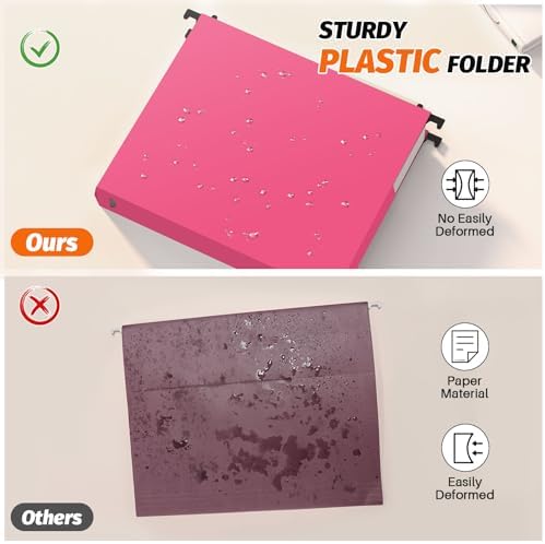 SHUTEX Extra Capacity Plastic Hanging File Folders, 12 Pack, Letter, Pink - Image 2