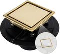 Square Shower Drain with Flange, 4 Inch, Brushed Gold, 2-in-1 Grate by HeaOrld