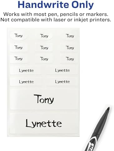 Avery® No-Iron Fabric Labels, Assorted Shapes and Sizes, Washer and Dryer-Safe, White, Non-Printable, 45 Labels Per Pack, 90 Total (2-Pack of 40700) - Image 4