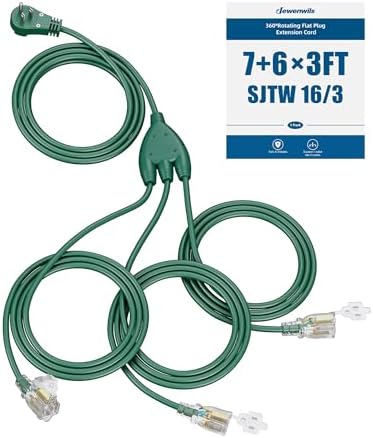 DEWENWILS 25FT(7’+6’*3) Outdoor Extension Cord 360° Rotating Flat Plug, Green by DEWENWILS