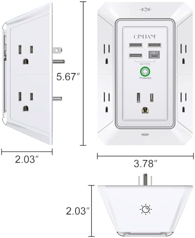 Wall Charger, Surge Protector, QINLIANF 5 Outlet Extender with 4 USB Ports - Image 7