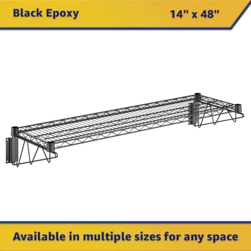 14" x 48" Wire Black Epoxy Wall Mount Shelf, Commercial Fixed Wall Mount Rack, NSF, Metal Floating Shelving for Kitchen, Stock Rooms, Home and Hotel - Image 4